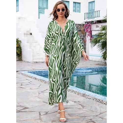 Kaftan Dresses for Women V-Neck Batwing Sleeves Swimsuit Beach Cover Ups Tie Dye Caftan Hawaiian Dress