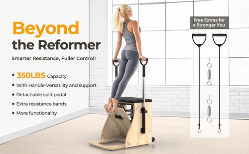 Upgrade Pilates Chair with Handles, Split Pedals, and Resistance Bands, Professional Yoga Chair for Home and Studio Use, Adjustable Resistance Levels