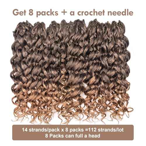 ToyoTress GoGo Curl Crochet Hair - 12 Inch 8 Packs Ombre Blonde Beach Curl Crochet Hair, Short Curly Ocean Wave Water Wave Deep Twist Crochet Braids Synthetic Braiding Hair Extensions (12 Inch,T4/27)