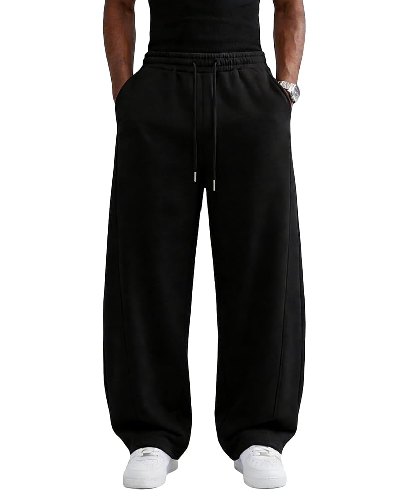 Wangdo Men's Baggy Sweatpants Wide Leg Lounge Pants – Black, Medium