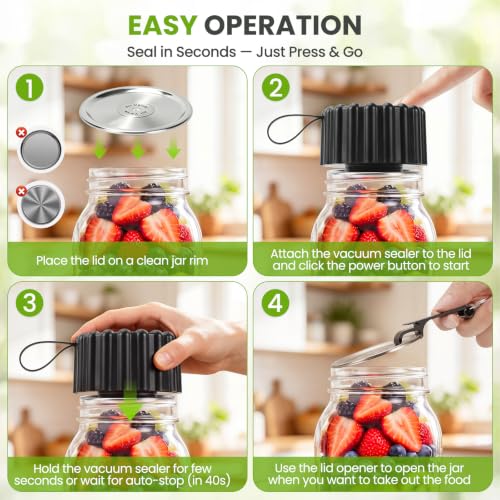 Electric Mason Jar Vacuum Sealer with 20 Lids for Food Preservation