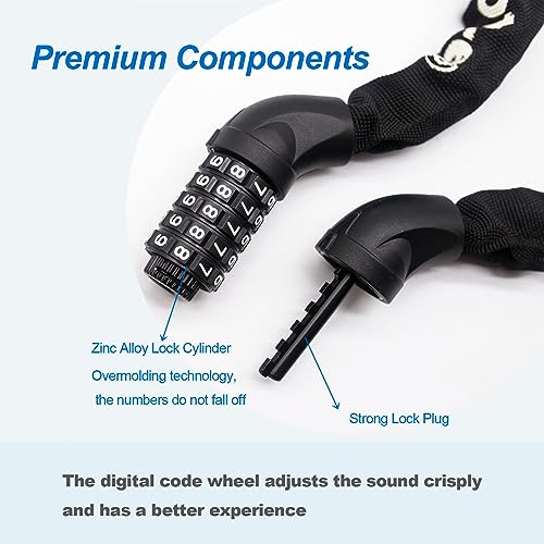 Heavy Duty Bike Chain Lock 3.2FT Resettable Combination Black - Anti-Theft