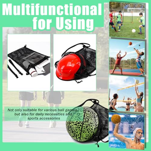Dark Black Drawstring Soccer Bag with Detachable Mesh Ball Pocket - Foldable Sports Backpack for Kids & Teens
