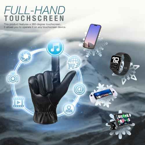 Winter Balaclava Face Mask PU Leather Gloves Set,Breathable Full Face Mask Touchscreen Waterproof Gloves for Men Women