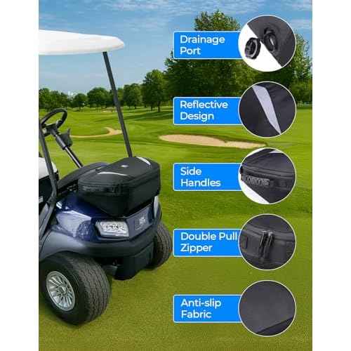 KEMIMOTO Golf Cart Cooler Bag, Fits 20-30 11oz Cans, Insulated with Drain Plug, Reflective Finish, Handy Pockets, Golf Cart Accessories Gifts for Golfers Men, Compatible with EZGO Club Car