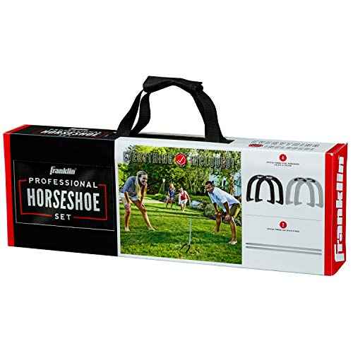 Franklin Sports Horseshoes Sets - Metal Horseshoe Game Sets for Adults + Kids - Official Weight Steel Horseshoes - Beach + Lawn Horseshoes Sets - Sets Include (4) Horseshoes and (2) Ground Stakes
