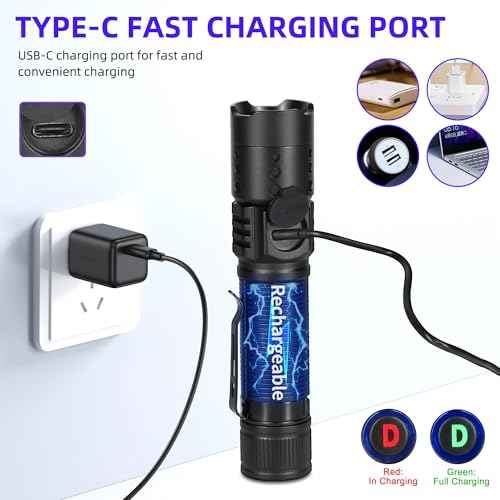 DARKDAWN UV Flashlight 365nm Blacklight £¬Mini USB-C Rechargeable LED with Black Mirror, Woods Lamp Powerful Fluorescent Portable Detector for Pet Urine Stains, Anti-counterfeiting Identification
