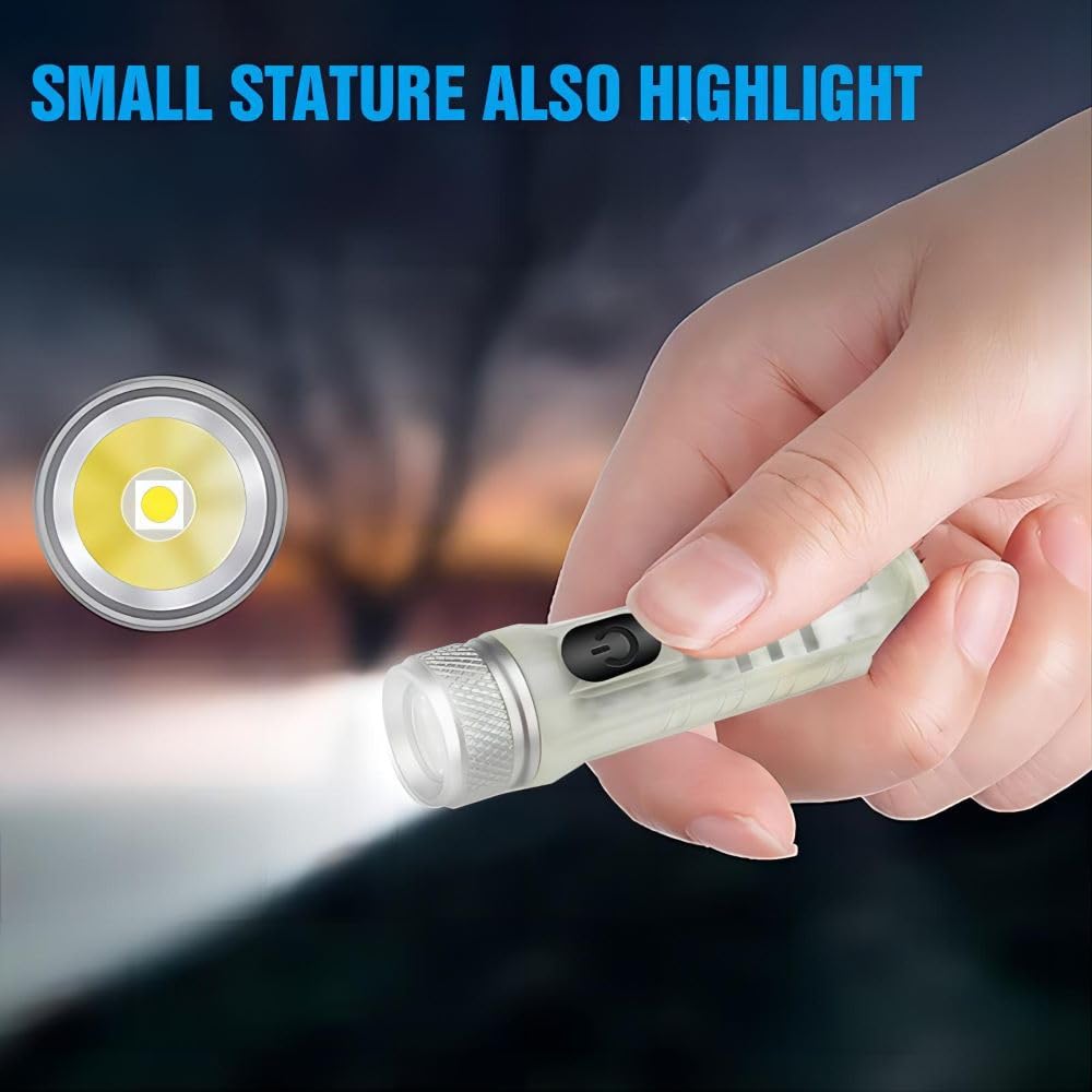 Dewould Mini USB-C LED Keychain Flashlight,Instantaneous On,Lock Mode,400 Lumen Mini Rechargeable Flashlight with EDC Small Size,10 Modes,Perfect for Gift Camping Emergencies Outdoor(White)