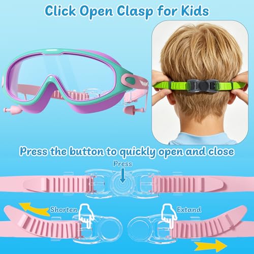 Kids Swim Goggles Anti-Fog UV Protection Cyan+Purple Pack of 2 - Ages 4-14