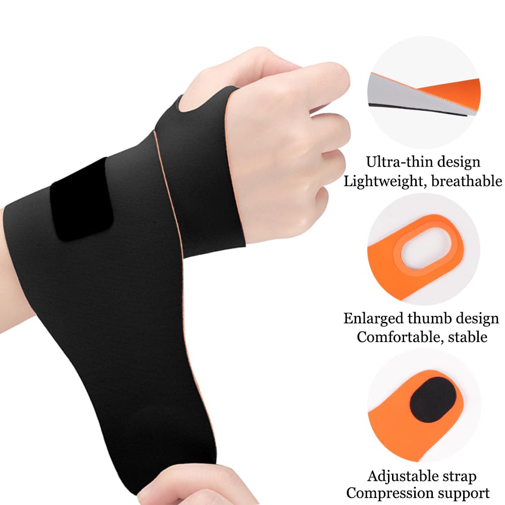Soft Wrist Brace (2 Pack), Elastic Wrist Wrap Support for Carpal Tunnel Pain Relief, Tendonitis, Arthritis, TFCC Tear, Ultra-Thin Wrist Compression Strap for Fitness, Sports, Workout, Fit Both Hands