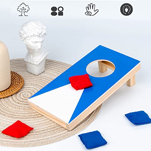 Mini Cornhole Set 10x5 Inches - Portable Wooden Bean Bag Toss Game with 4 Red & 4 Blue Bags