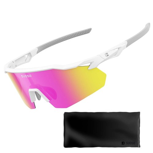 suoso Polarized Sports Sunglasses for Men: Women UV Protection youth Cycling Running Baseball Sun Glasses Softball Goggles pink and box