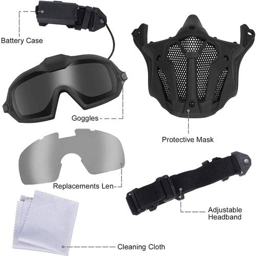 Tactical Fast Helmet with Detachable Anti-Fog Goggles and Breathable Mask, for Airsoft Paintball Hunting and Shooting CS Outdoor Sports