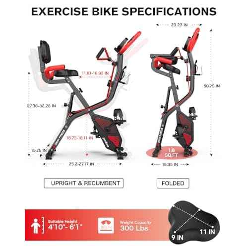 pooboo Folding Exercise Bike, Foldable Upright Stationary Bike, Indoor Cycling Magnetic X-Bike with 8-Level Adjustable Resistance, 6.6 LBS Flywheel, 300LB Capacity, Bottle Holder & Back Support Cushion for Home Gym