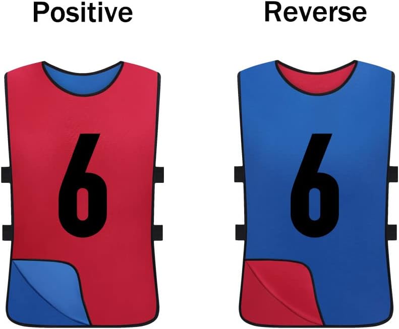 12 Pack Reversible Numbered Pinnies, Double Sided Scrimmage Vest,Team Practice Jerseys for Kids and Adult