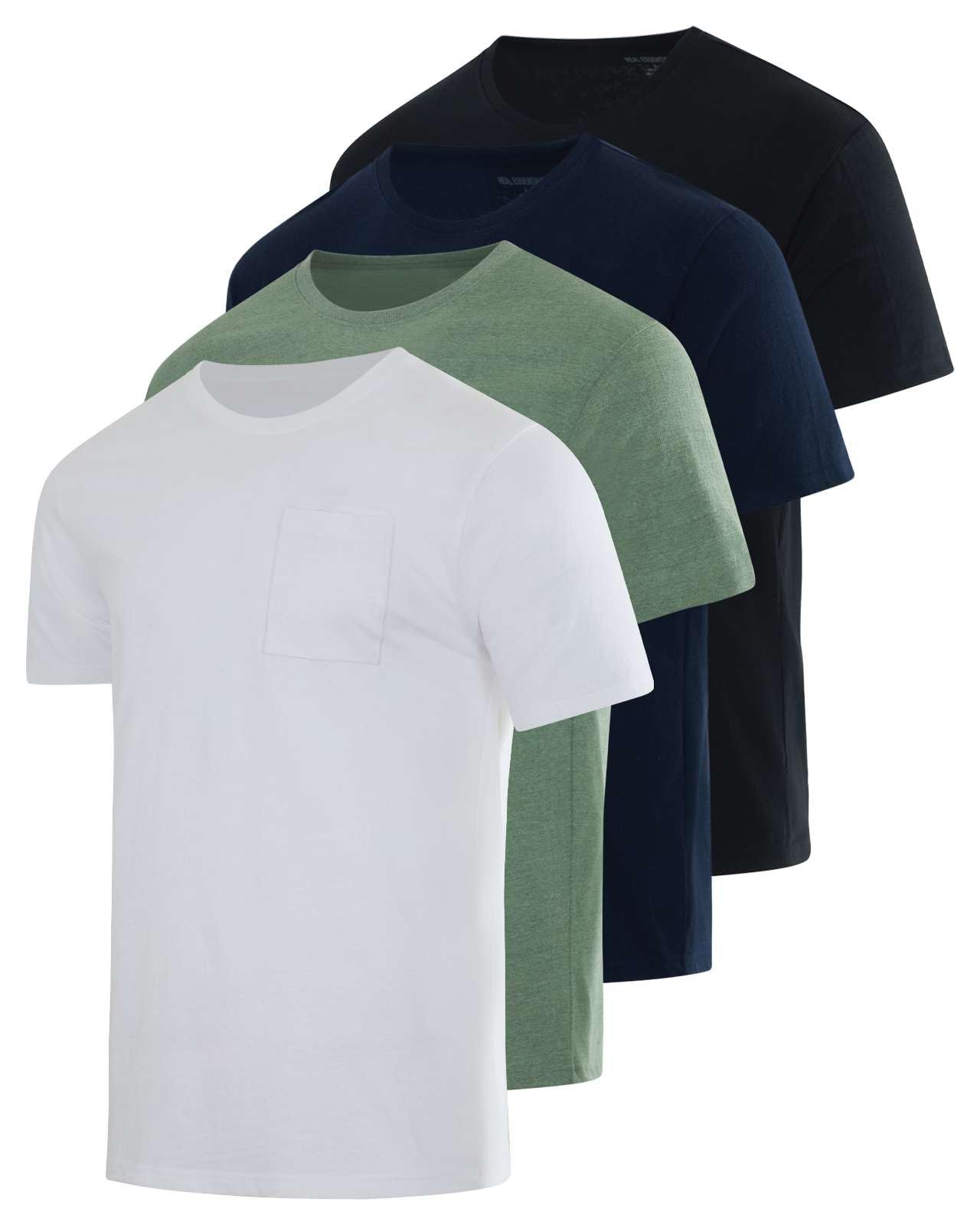 Real Essentials 4 Pack: Men's Cotton Performance Short Sleeve Crew Neck Pocket T-Shirt Athletic Top (Available in Big & Tall)