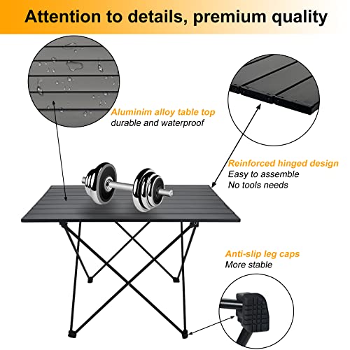 Black 27 Inch Ultralight Foldable Camping Side Table with Carry Bag