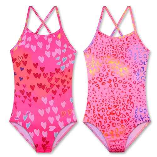 LUOUSE Girls Sparkle Swimsuits Quick Dry Crossback One Piece Beach Swimwear Bathing Suit with Adjustable Strap 4-9 Years