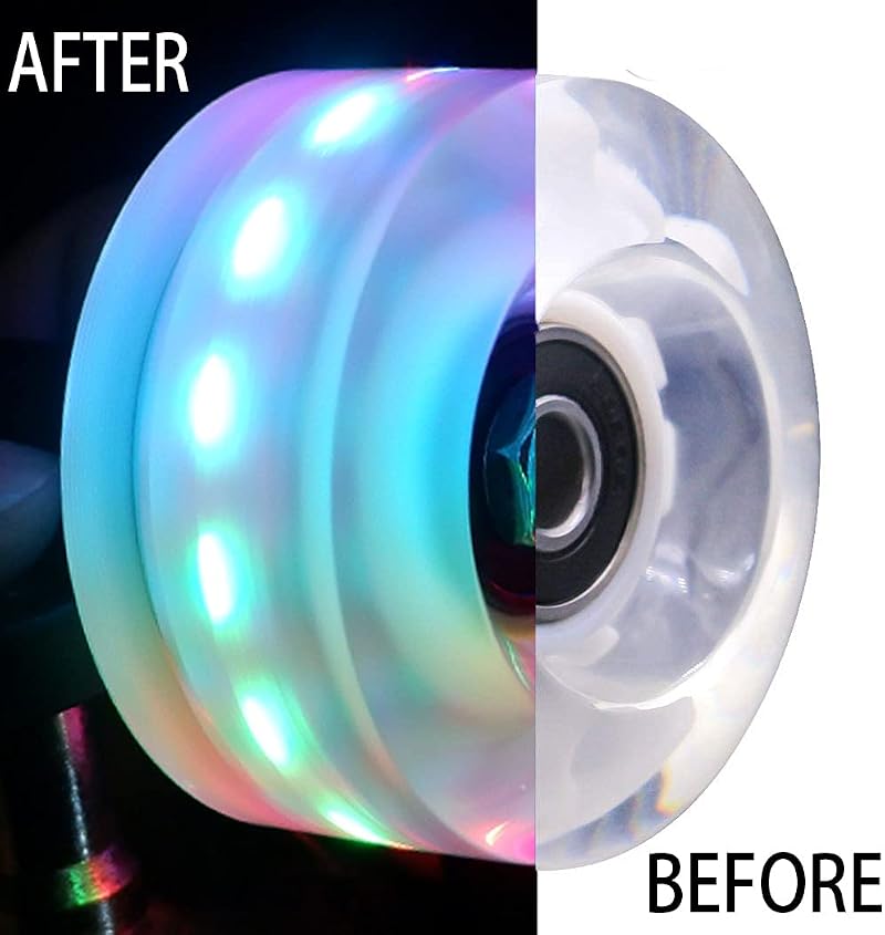 Light Up 8-Pack Roller Skate Wheels 78A with ABEC-9 Bearings - RGB LED Lights, 32x58mm