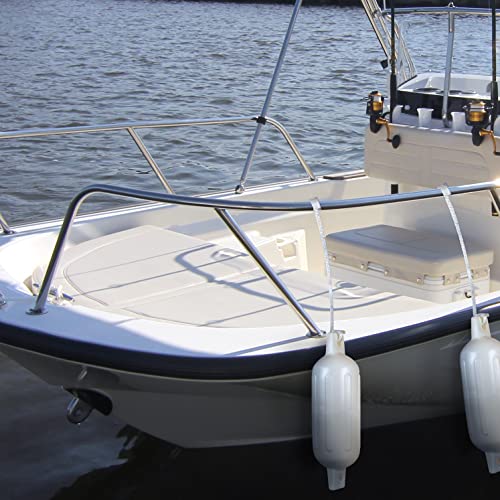 Seachoice Twin Eye Ribbed Boat Fender Kit White 6.5x23 Inches with Lines