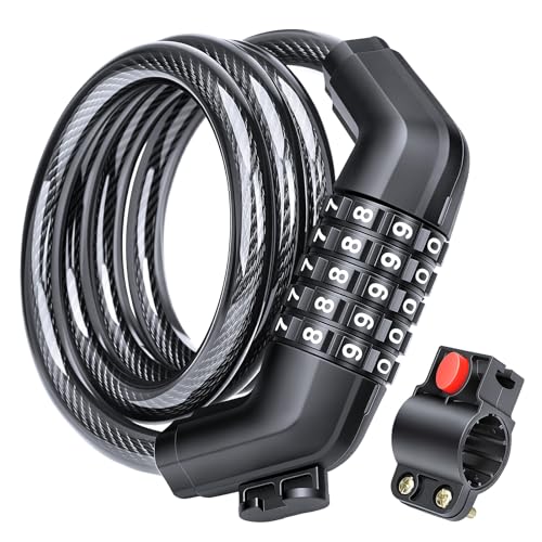 5 Digit Combination Bicycle Lock 41.5 Inch Heavy Duty Steel Cable Lock with Mounting Bracket