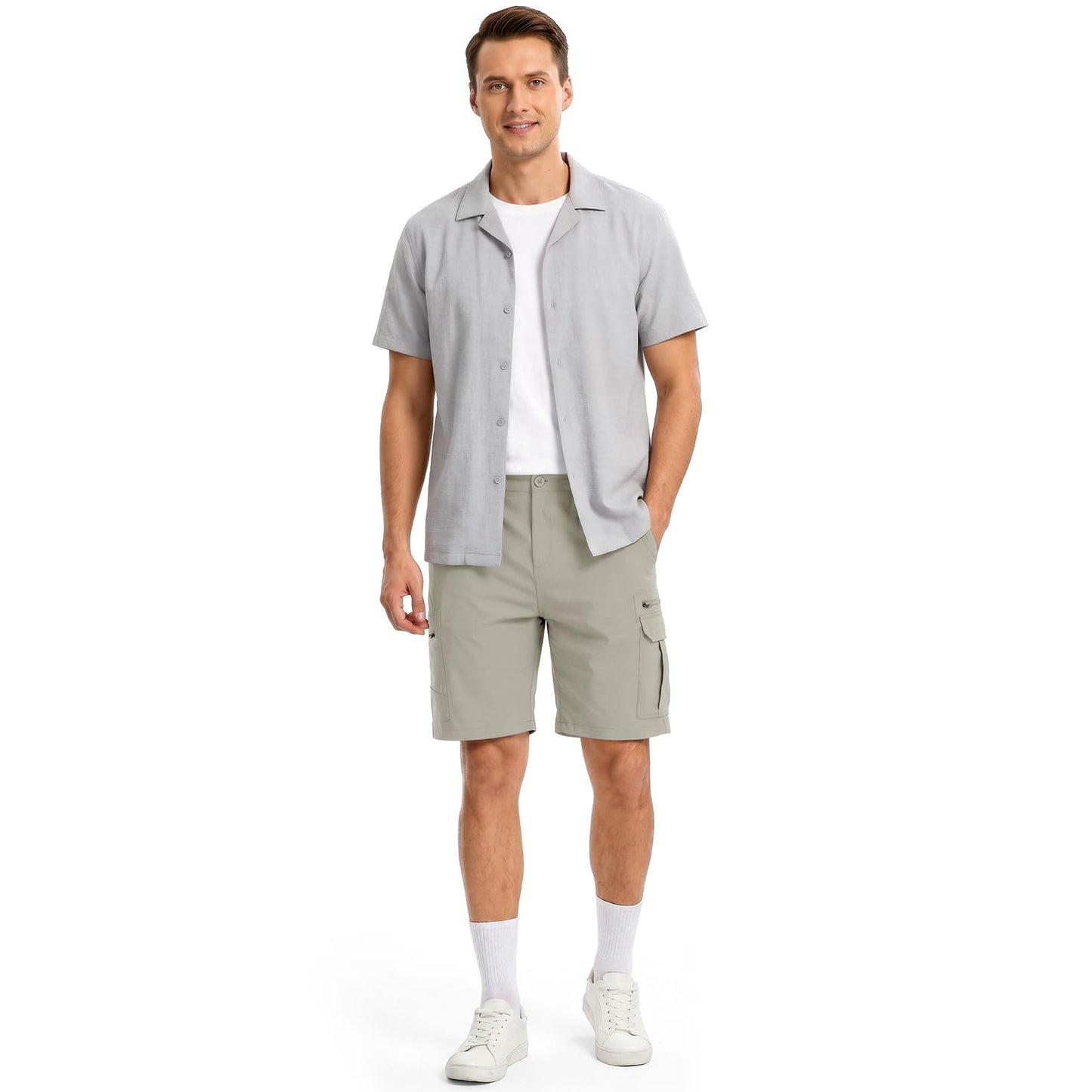 Jessie Kidden Mens Outdoor Casual Expandable Waist Lightweight Water Resistant Quick Dry Fishing Hiking Shorts (6222 Grey Green 29)