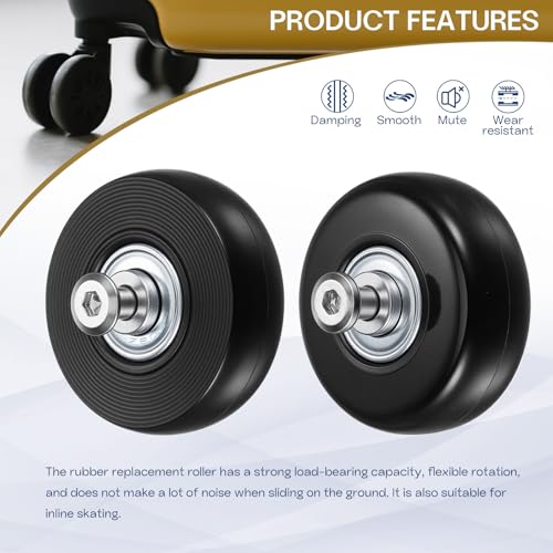 Luggage Suitcase Replacement Wheels 50mm Rubber Casters with Bearings Kit