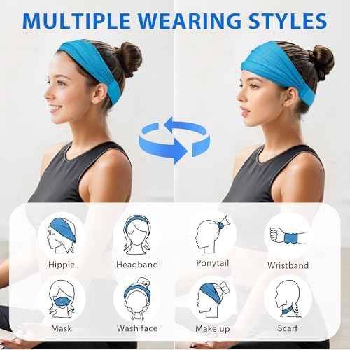 Sukeen Wide Headbands for Women, Instant Cooling Elastic Non-Slip Workout Headbands, Moisture-Wicking Sports Sweatbands for Gym, Yoga, Running, Fitness