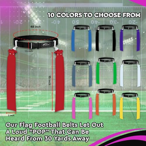 Black 10 Man Flag Football Belt Set - Adjustable, One Size Fits All