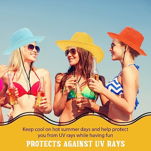 15-Pack Colorful Wide Brim Straw Cowboy Hats for Men Women Sun Protection Party