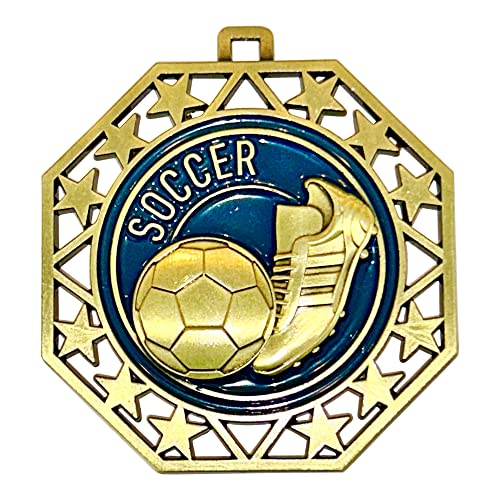 Express Medals Soccer Gold Medals Trophy Award with Neck Ribbons EMDC214Soccer - (Pack of 10)