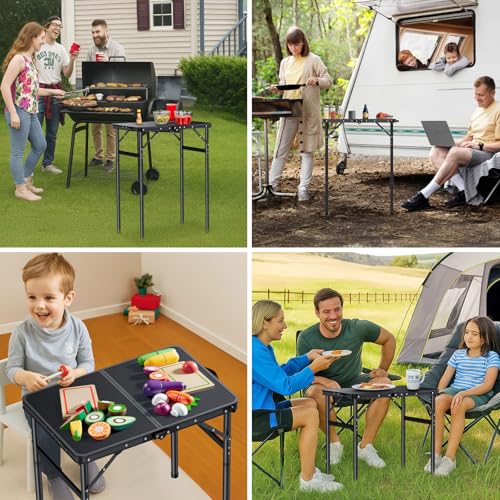 Portable Folding Camping Table with MDF Desktop and Black Finish - Adjustable Height