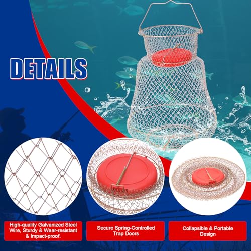 Floatable Galvanized Steel Fish Basket with Spring-Loaded Trap Doors