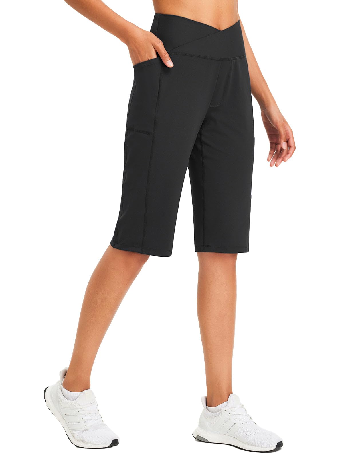 baleaf Bermuda Shorts for Women Knee Length 14" Long Shorts with Pockets Athletic Summer Casual Walking Black L
