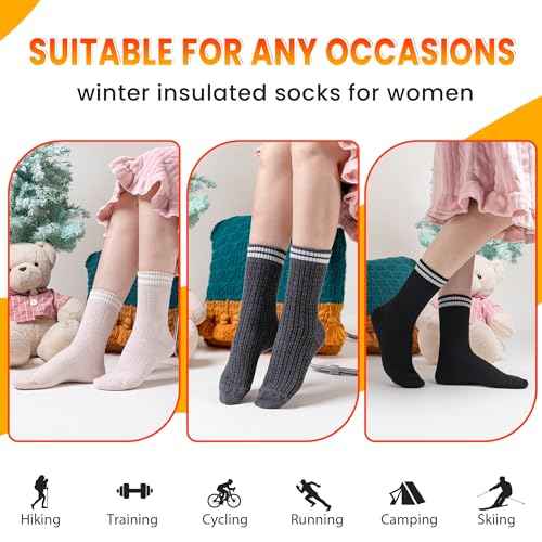 Velice Winter Warm Thermal Socks for Women Extra Thick Insulated Heated Crew Boot Socks for Cold Weather 5 Pairs