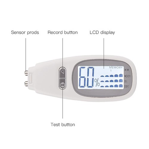 Saddgo Digital Skin Detector Moisture Tester Portable Facial Softness Moisture Oil Content Tester Analyzing Device with Backlit, Approx. 3.1x1.9x7.4cm/1.22x0.75x2.91in, White