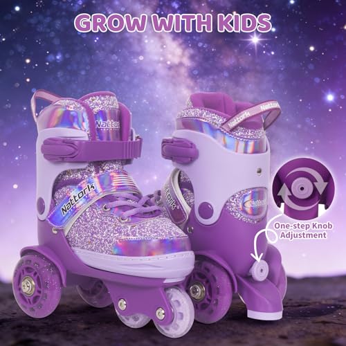 Toddler Girls Roller Skates with Light-Up Wheels, 4 Adjustable Sizes - Dream Purple, Small (10C-13C)