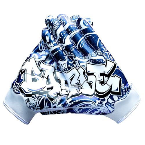 Adult Large Football Receiver Gloves - Graffiti Doom Pattern, Tight Fit, High-Grip