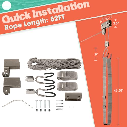 Kayak Storage Hoist System with Overhead Pulley for Garage or Shed