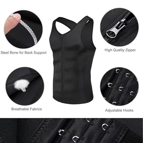 krautain Men's Zipper Waist Trainer Trimmer Vest Sweat for Men Under Clothes Compression Shirt Body Shaper Compression Undershirts(1PC,X-Large)