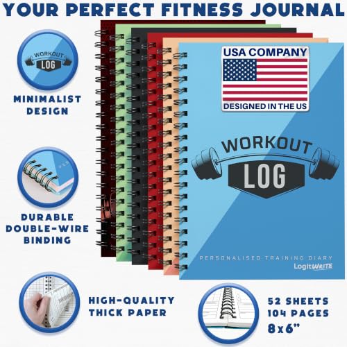 Workout Planner Fitness Log Book for Goals & Tracking - Azure Blue, Soft Cover, 1 Pack
