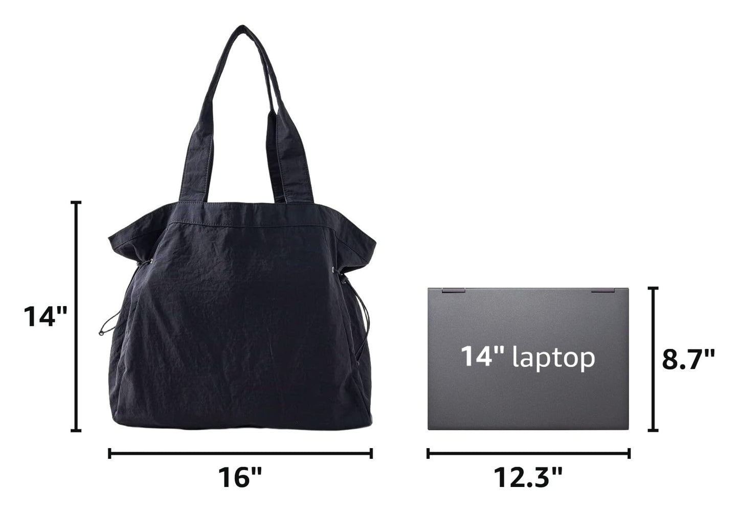VAKAER Tote Bag for Women, 18L Side Cinch Shopper, Lightweight Shoulder Bag for Work, Workout, Gym, Beach Travel (Black)