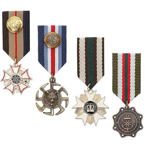 4PCS Military Medal Brooch Pins, Retro Vintage Crown Metal Fake Metal Geometric Brooch for Men Badge, Soldier Patriot US Officer Army Uniform Costume Ribbons Epaulets Coat Jacket