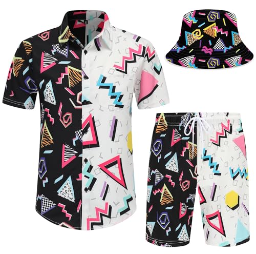 Mens Hawaiian Shirts and Shorts Set with Bucket Hat - Color 12, 3X-Large
