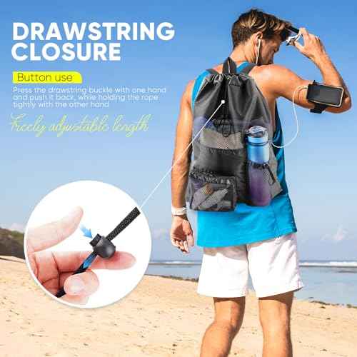 Mesh Swim Bag Beach Drawstring Backpack, Waterproof Gym Bags for Women and Men, Large Pool Bag Swimming Gear for Swimmers