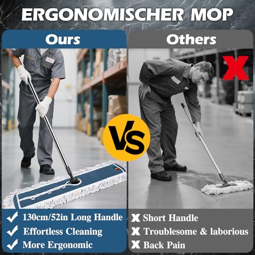 42-Inch Commercial Dust Mop for Floor Cleaning - Heavy Duty Industrial Mop, A-Blue (12')