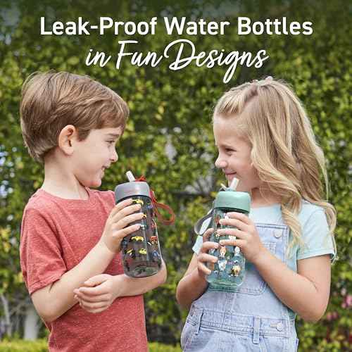 Bentgo Kids Water Bottle - Leak-Proof, Durable Tritan, BPA-Free 15 oz. Cup for Kids/Toddlers Ages 3+, Safe Sip Spout, Carrying Handle, & Dishwasher Safe for School, Sports, Daycare & Camp (Trucks)