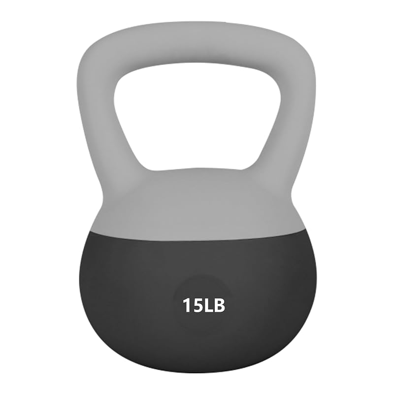 Black 15lb Soft Kettlebell - Cushioned Base, Extra-Wide Handle for Home Fitness