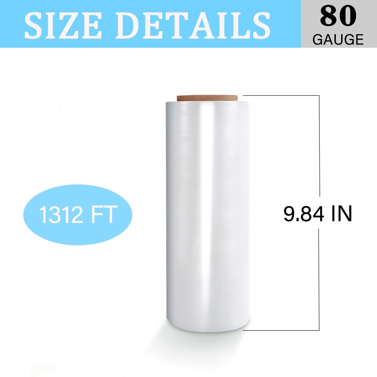 ZLY Stretch Film 9.84 Inch x 1312 Feet x 80 Gauge - Industrial Strength Plastic Wrap Roll, Stretch Wrap Film, Adhering Heavy Duty Clear Hand Shrink Wrap for Packing, Pallet, Moving, Cling