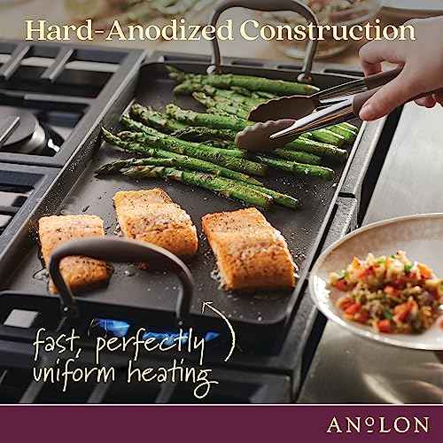 Anolon Advanced Home Hard Anodized Nonstick Double Burner Griddle/Grill Pan with Roasting Rack, 10 Inch x 18 Inch, Bronze